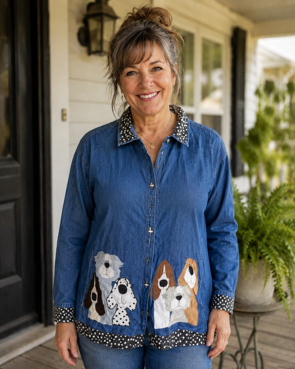 Light House Apparel Dogs Print Cotton Denim Button Up Shirt Sz XXL